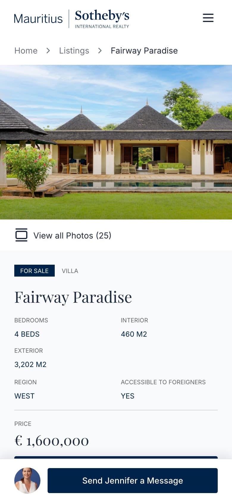 A sir.mu property page on a phone with the agent bar pinned to the bottom of the screen